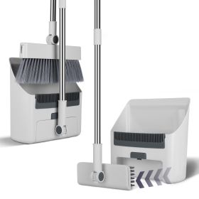 Broom And Dustpan Combo Set With Squeegee Stainless Steel Handle 4 In 1 Upright Standing Broom And Dust Pan For Indoor Outdoor Garage Kitchen Room Off