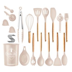 35Pcs Kitchen Cooking Utensils Set Spatula Set Baking Utensil Set Kitchen Accessories Necessities with Holder Egg Whisk Separator Tong Turner Spoons C (Option: (Khaki)