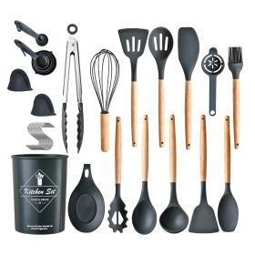 35Pcs Kitchen Cooking Utensils Set Spatula Set Baking Utensil Set Kitchen Accessories Necessities with Holder Egg Whisk Separator Tong Turner Spoons C (Option: (Black)