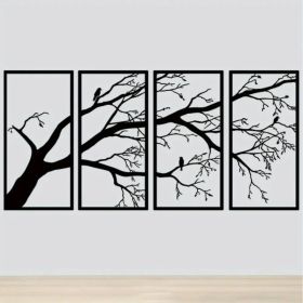 CIFbuy Iron Bare Branch & Bird 4-Panel Wall Art, Minimalist Style Wall Hanging, Nature Theme Home Decor - TikTok, Temu, Self-pickup Available (Option: Defaulttitle)